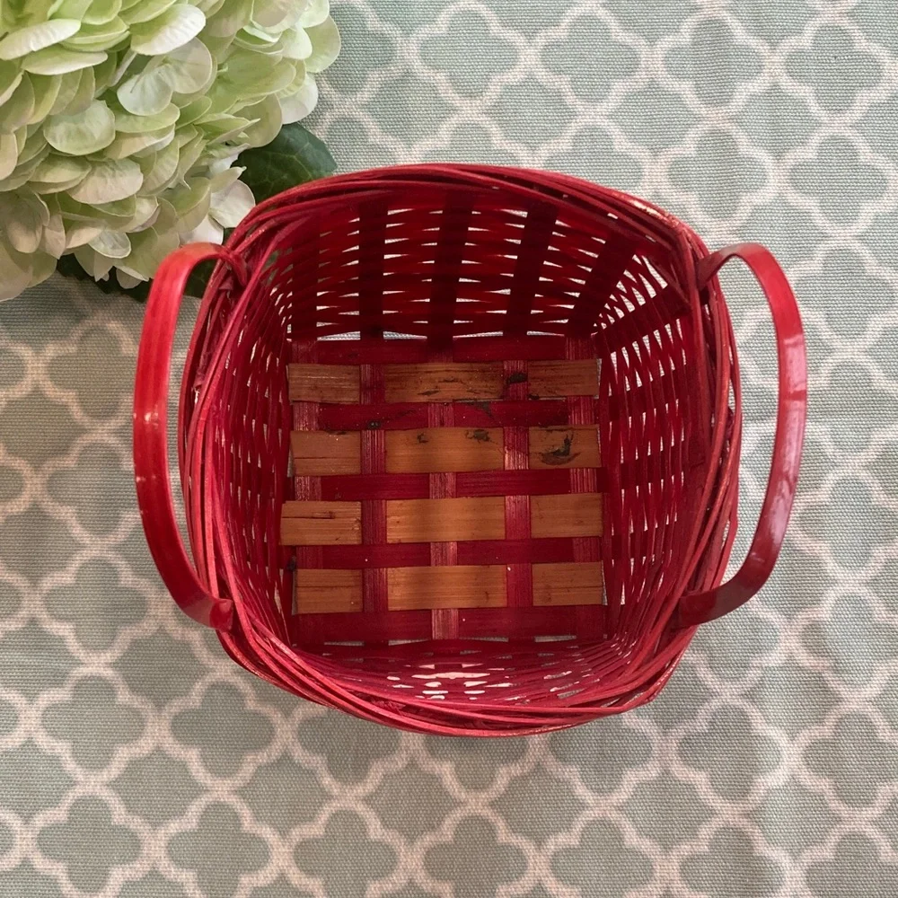 Basket Everything Brand Wicker Heart Painted Small Red Basket with Handles
